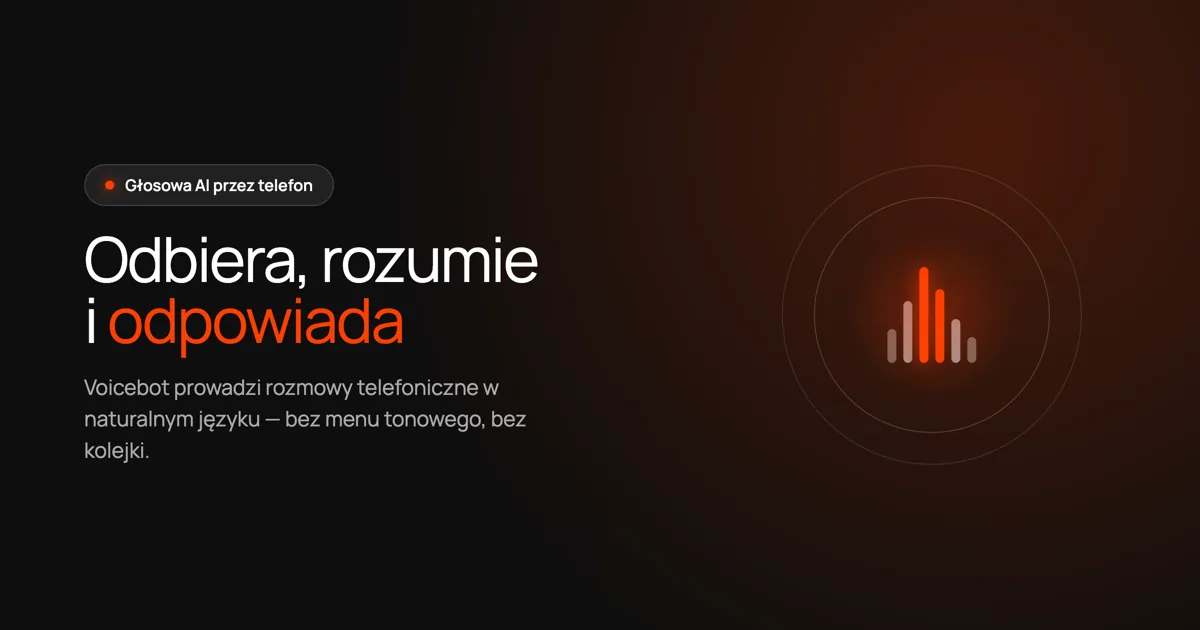 Voicebot odbiera, rozumie i odpowiada — wizualizacja fali głosowej w kolorach marki Sono na ciemnym tle.