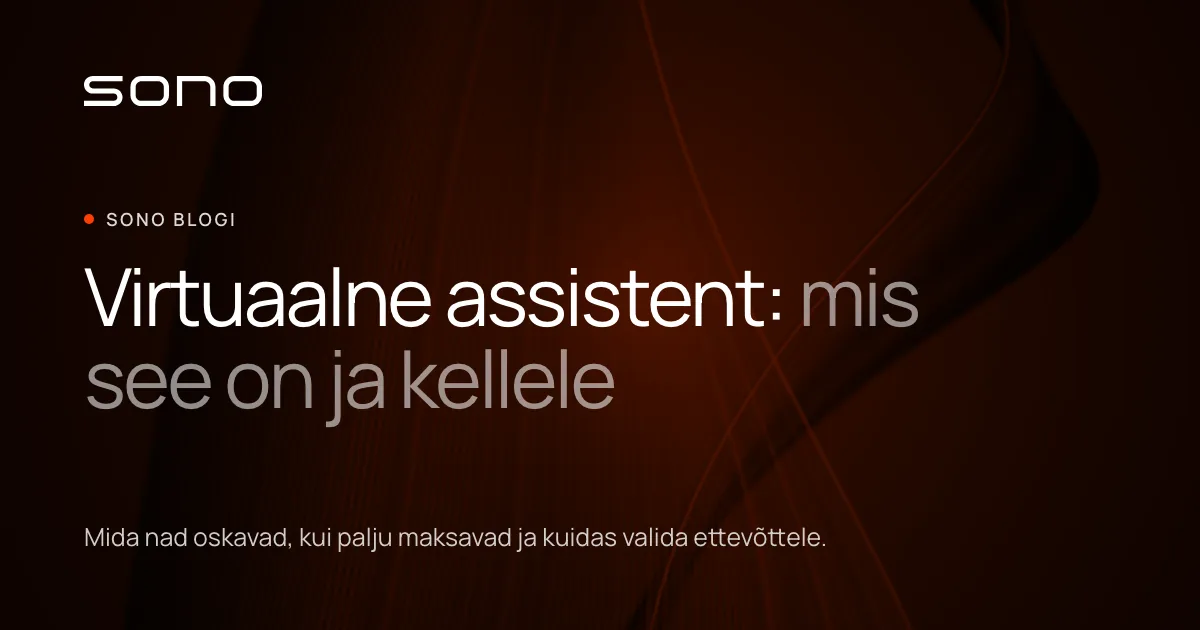 Sono kaanepilt tekstiga „Virtuaalne assistent: mis see on ja kellele“ ja lühikokkuvõte assistentide oskustest.